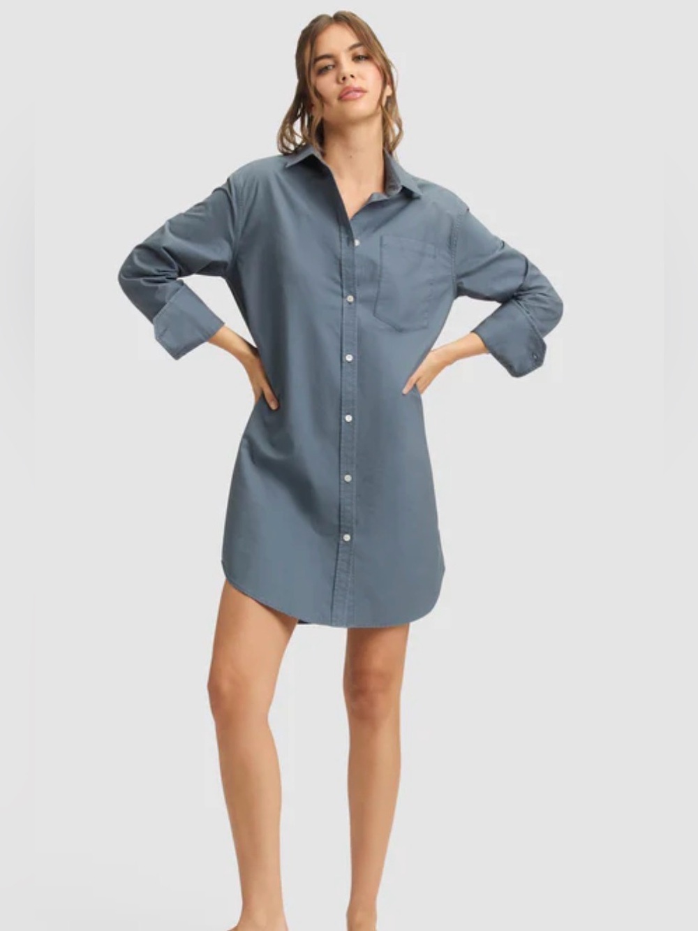 Cozy Earth Women’s Camden Mini Shirt Dress Size M Dawn (Slate Blue) NWT